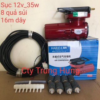 Máy sục sủi thổi khí oxy 12V-35w + 8 quả sủi + 16m dây.