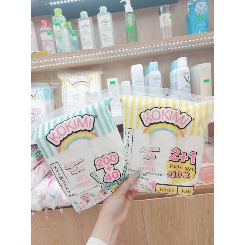BÔNG TẨY TRANG KOKIMI 210 miếng - 100% coton thiên nhiên