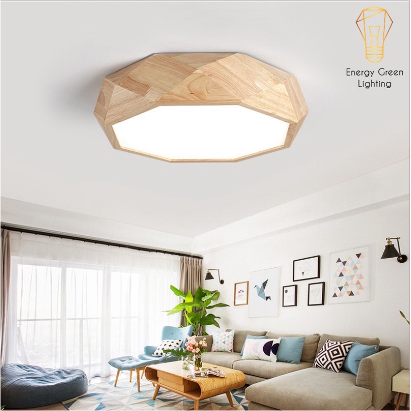 Đèn Ốp Trần Gỗ Đa Giác Energy Green Lighting DGT-5010 - Đường Kính 65cm - 3 Chế Độ Ánh Sáng