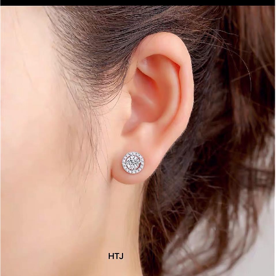 Khuyên tai nữ bạc thật đính đá tròn lấp lánh sang trọng - Kho sỉ bạc Nhất Linh