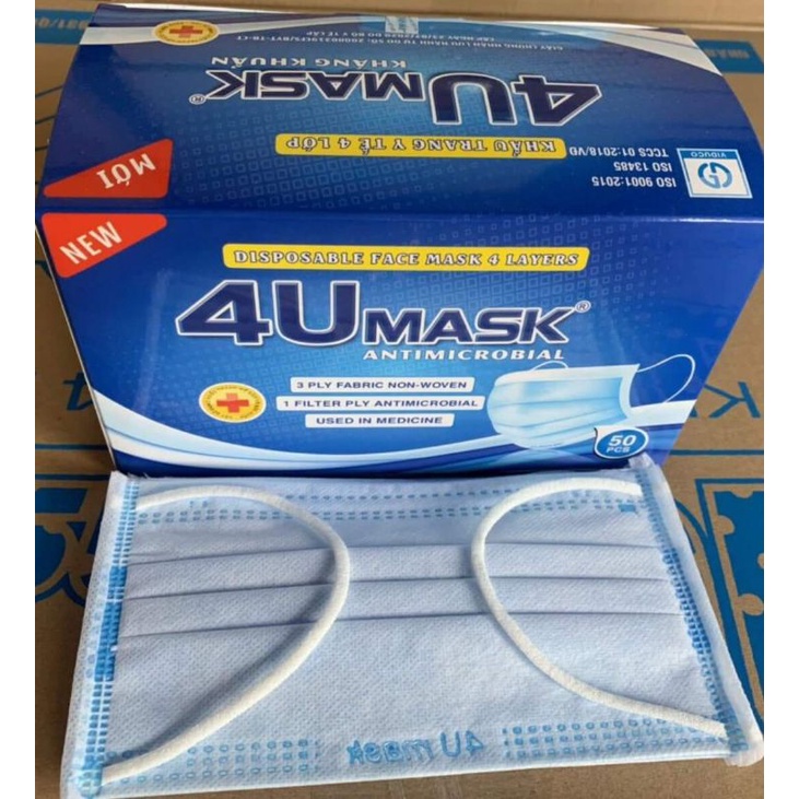 Combo (5 Hộp) Khẩu Trang YT 4 lớp cao cấp 4U MASK (50 cái/hộp)