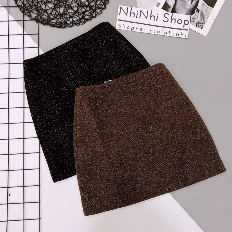 Xả hàng - Chân váy dáng A chất nhung tăm ánh nhũ dày dặn CV728 - NhiNhi Shop