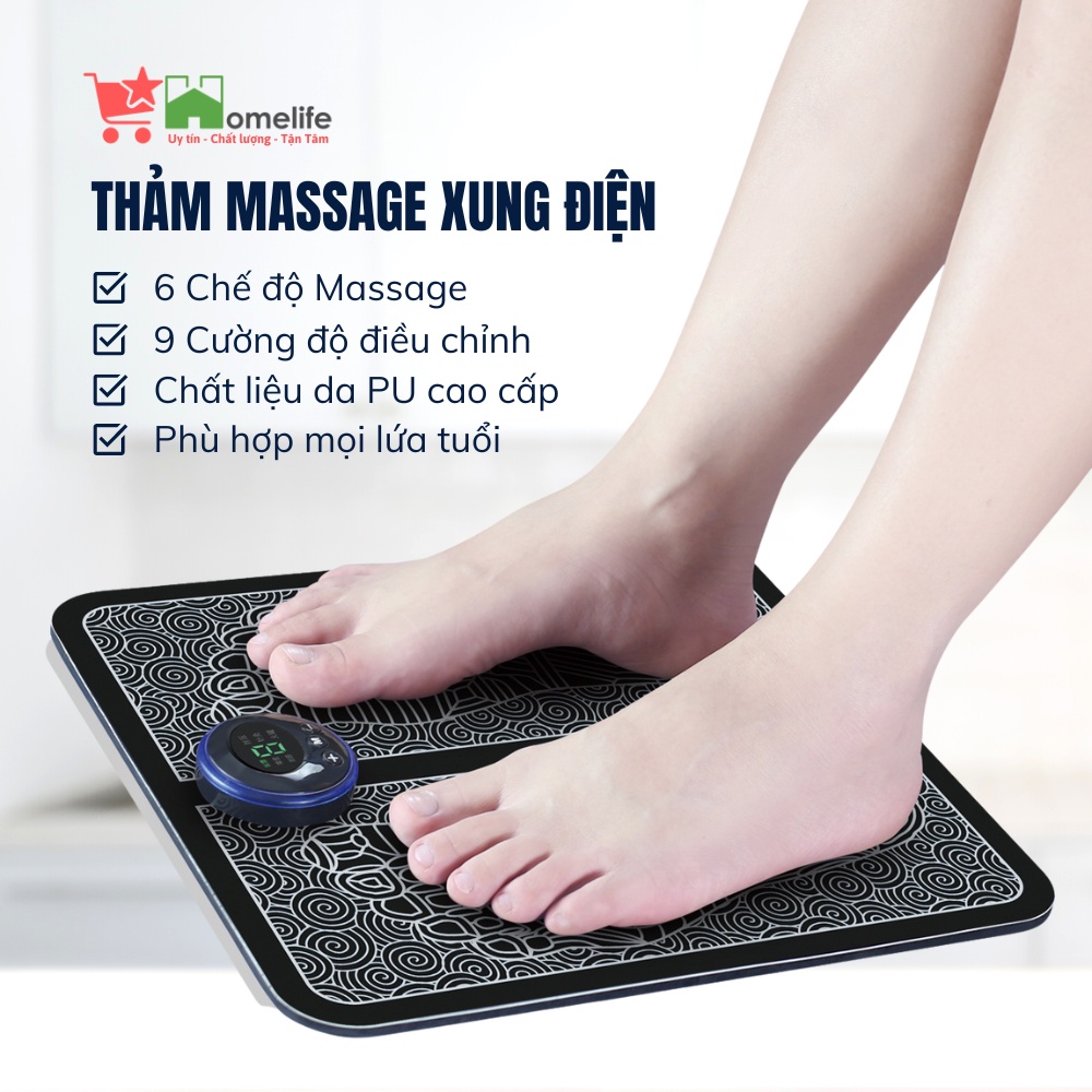 Thảm Massage Chân Xung Điện Ems Có Đèn Led Hiển Thị, 6 Chế Độ Mát Xa Bàn Chân, Giúp Lưu Thông Khí Huyết, Giảm Đau Mỏi