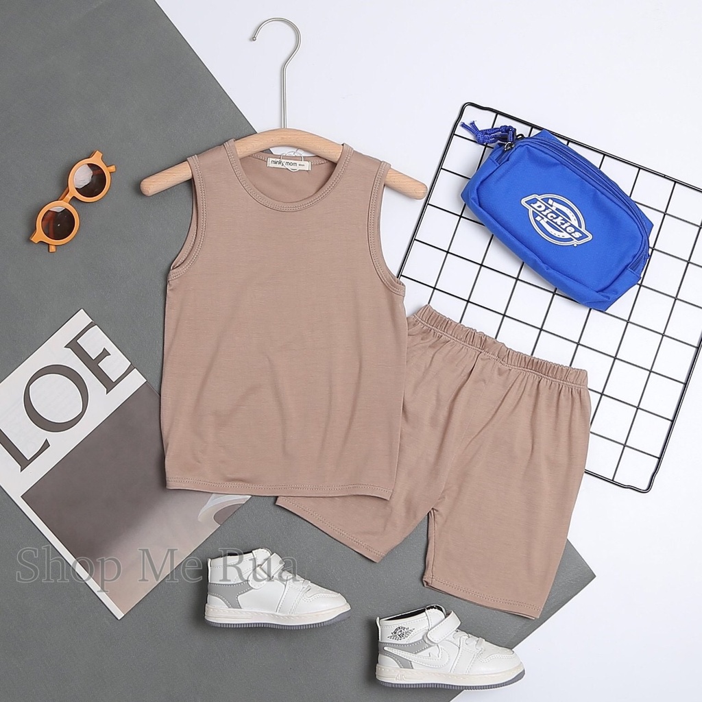 Đồ Bộ quần áo ba lỗ cho bé trai bé gái trơn xuân hè. Hàng Minky Mom. Cả bộ quần áo , bé 9-27kg. BL14