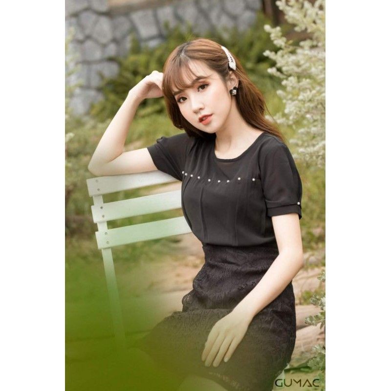 Đầm đen phối ren đính ngọc 2 lớp GUMAC (New 100%)
