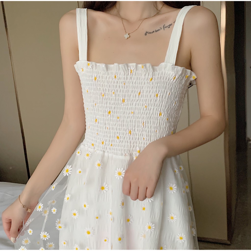 Váy 2 dây dáng dài trắng bánh bèo hoa cúc vintage, váy hai dây bản to phong cách ulzzang Hàn Quốc V07 - Peyy Clothing | BigBuy360 - bigbuy360.vn