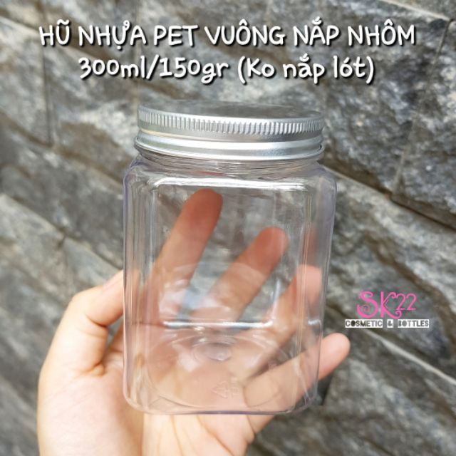 Set 10 HŨ NHỰA PET VUÔNG NẮP NHÔM 300ml/150gr (Ko nắp lót)