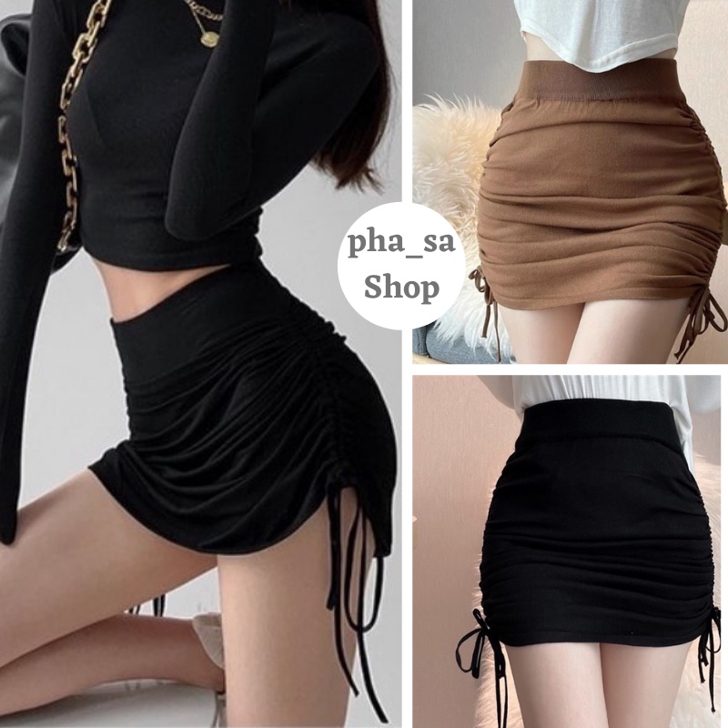 Chân Váy Rút Borip Mềm Mại Hai Màu Đen Nâu Có Lớp Lót