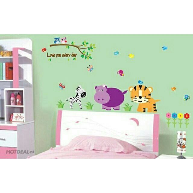 Decal dán tường hà mã tím