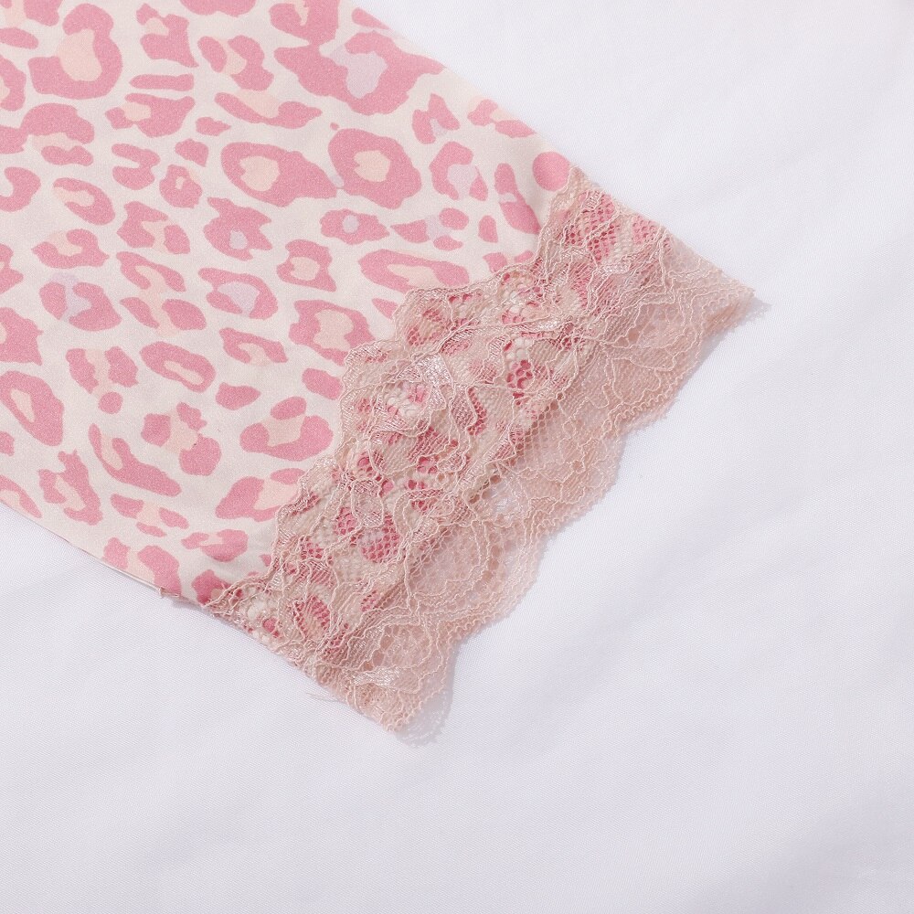 Set đồ ngủ dài tay cổ bẻ + quần dài họa tiết da báo thời trang thoải mái cho nữ