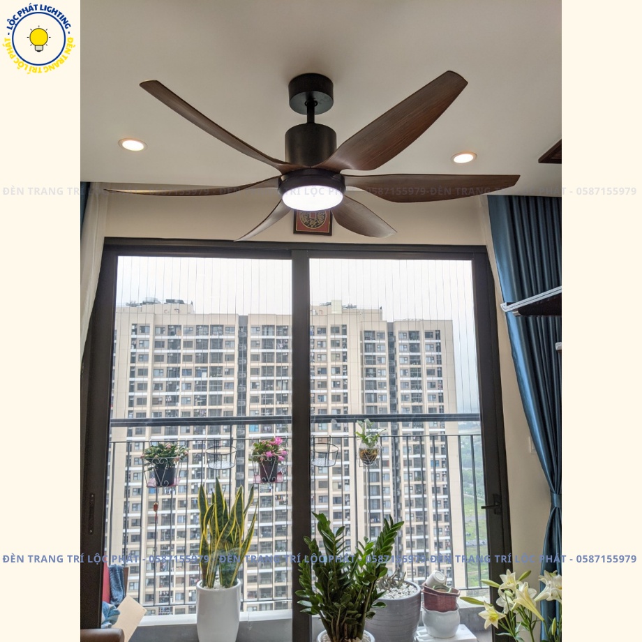 Quạt trần, quạt trần đèn 6 cánh Lộc Phát 6 cấp độ gió 3 chế độ ánh sáng trang trí phòng khách hiện đại