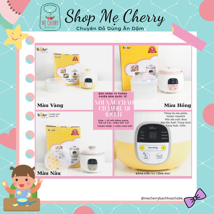 Nồi nấu cháo chậm Bear 0.8 lít