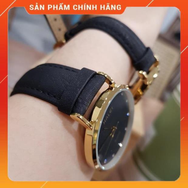 Hot!!! Đồng hồ đôi nam nữ Halei dây da đen mặt ngọc chính hãng Shop giá re