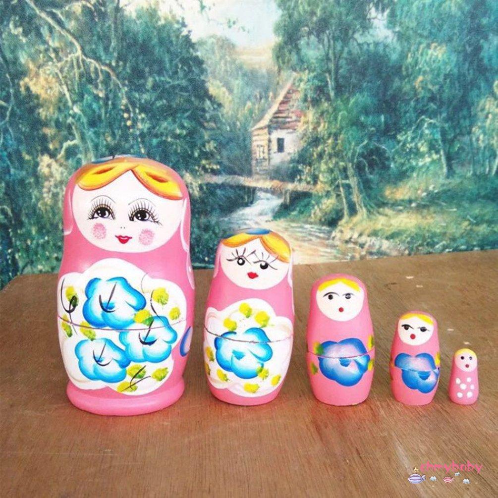 【OMB】 Cute Babushka Nesting Dolls Matryoshka Wooden Russian Painted Doll Toys