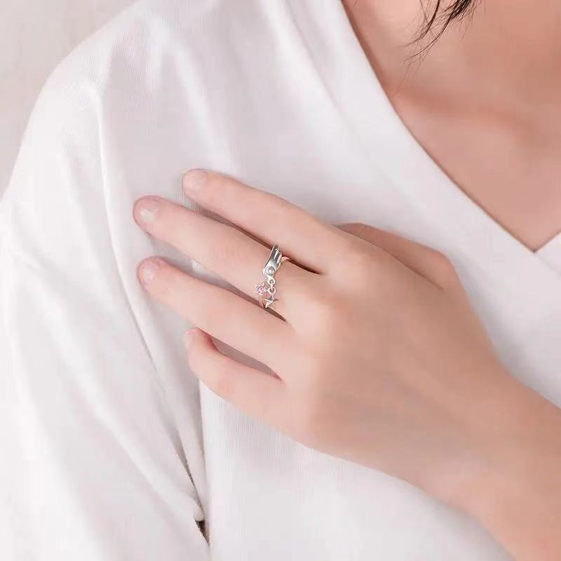 Nhẫn Mạ Bạc 925 Hình Thẻ Bài Phép Thuật sakura Xinh Xắn