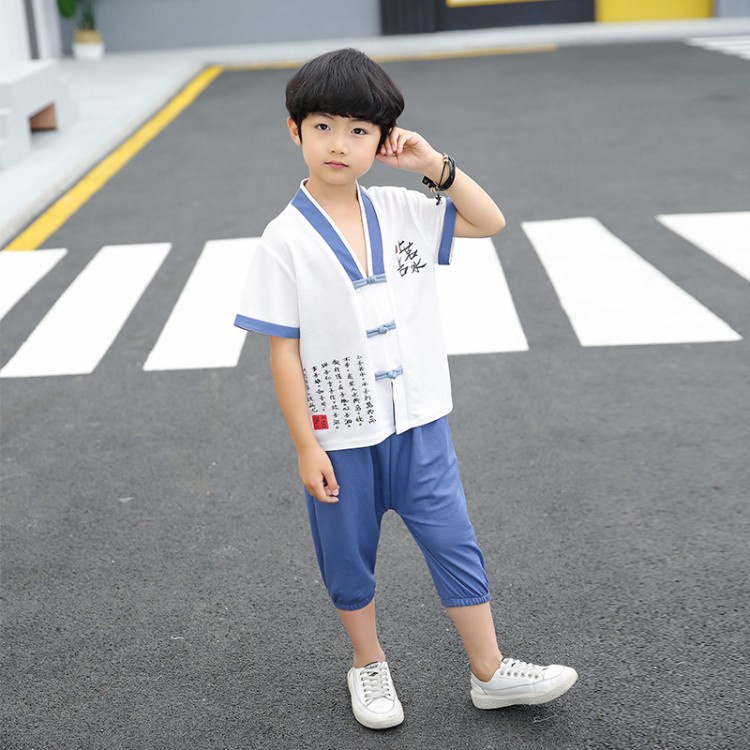 Bộ Quần Bé Trai Áo Cộc Tay Cổ Tàu Quần Lửng Chất Cotton Đũi Cao Cấp Cực Mát Cho Bé Từ 7-29kg - SUMO KIDS