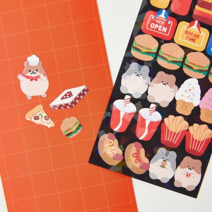 Set 2 Tấm Sticker Hologram ARTBOX Hàn Quốc Hình Hamster Và Fast Food Xinh Xắn