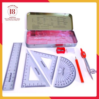 Bộ dụng cụ học tập eke compa 8 món stacom có hộp sắt đựng ms102m