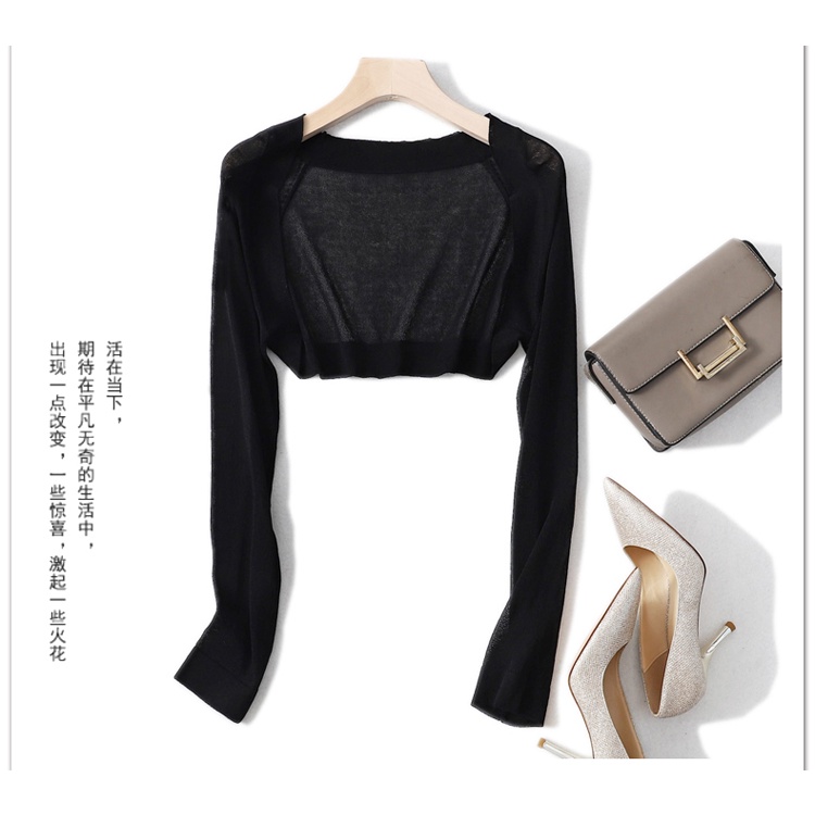 Áo cardigan dệt kim mỏng tay dài màu trơn thời trang mùa hè dành cho nữ