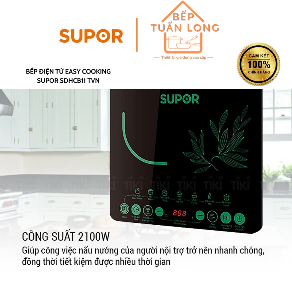 Bếp Từ Đơn Cảm Ứng SUPOR SDHCB11TVN Mặt Kính Chịu Lực 2100w, Hàng Chính Hãng Bảo Hành 1 Năm, 09 Chức Năng Nấu