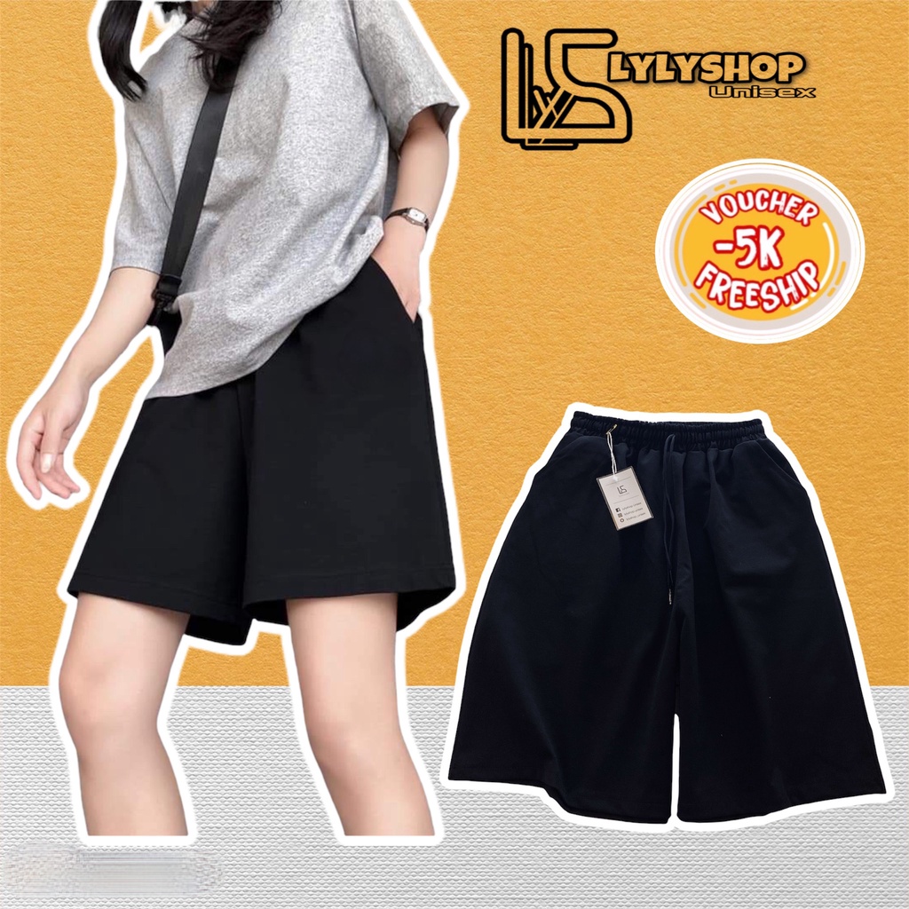Quần short nam nữ Lylyshop chất umi cotton mịn lì kiểu quần đùi ống rộng unisex phong cách cá tính có size M,L