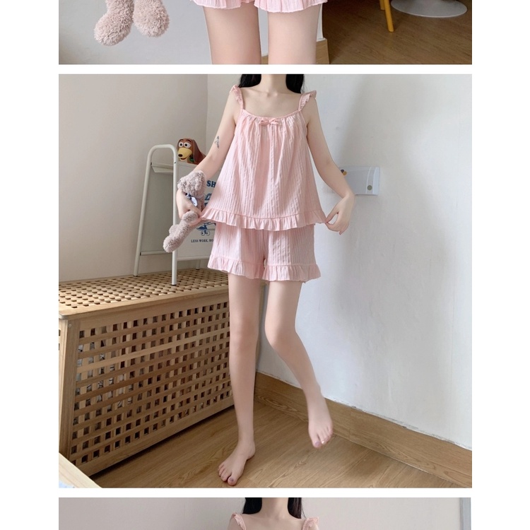 Bộ Đồ Ngủ Nữ ❤️ Đồ bộ mặc nhà hai dây tiểu thư xinh xắn cute | BigBuy360 - bigbuy360.vn