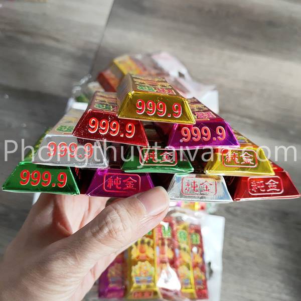 Thỏi vàng Thần Tài giấy ngũ sắc cúng Thần tài