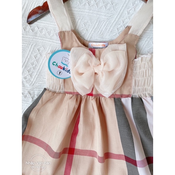 Xả Váy kẻ nơ 2 dây bản to cho bé gái
