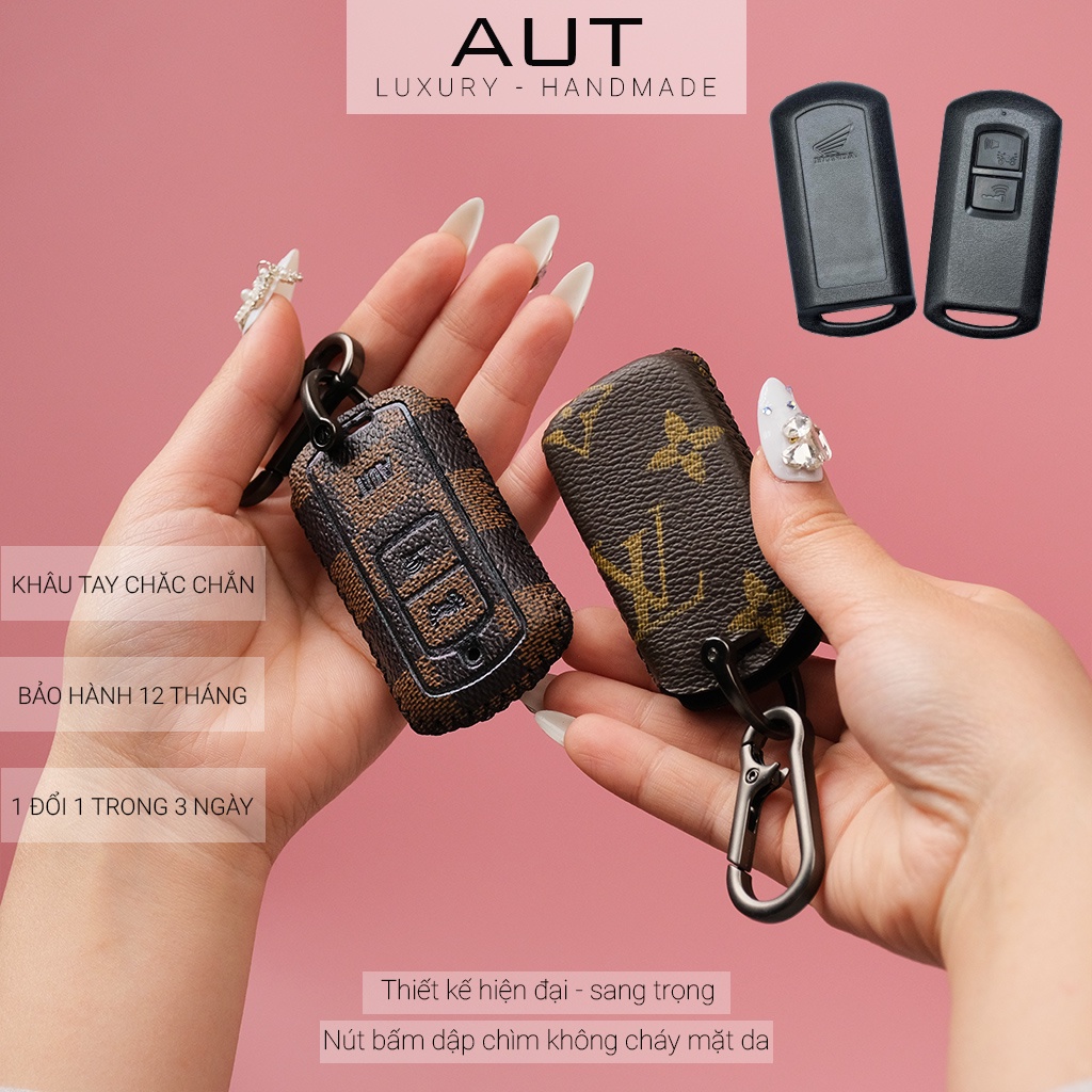Ví da đựng chìa khóa smartkey Honda Air Blade Lead Vision Vario 150 Click Scoopy khâu tay có tay cầm ABKV CD