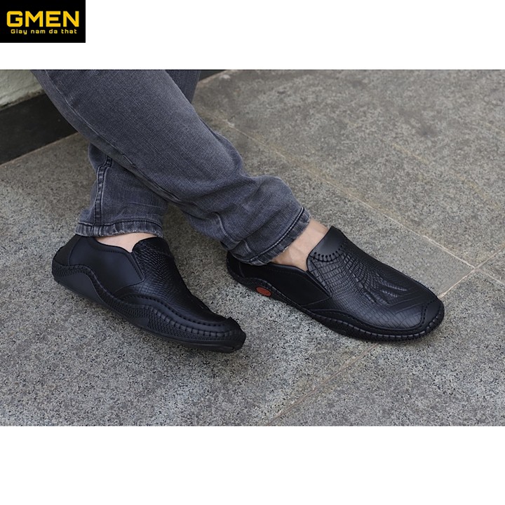 Giày lười nam chất liệu da bò dập vân cá sấu đế cao su khâu chỉ bền bỉ G | BigBuy360 - bigbuy360.vn