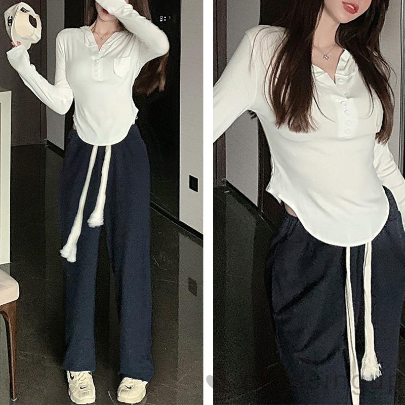 Áo tay dài màu trơn hở rốn thời trang cho nữ