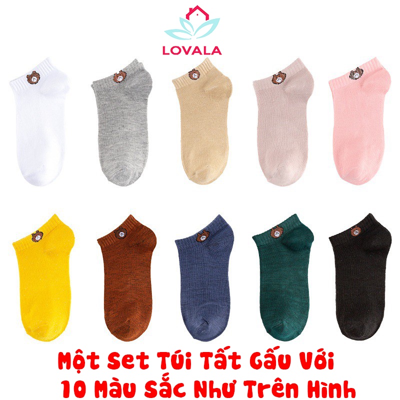 Tất Gấu Đáng Yêu Set 10 Đôi Cổ Ngắn LOVALA TG01
