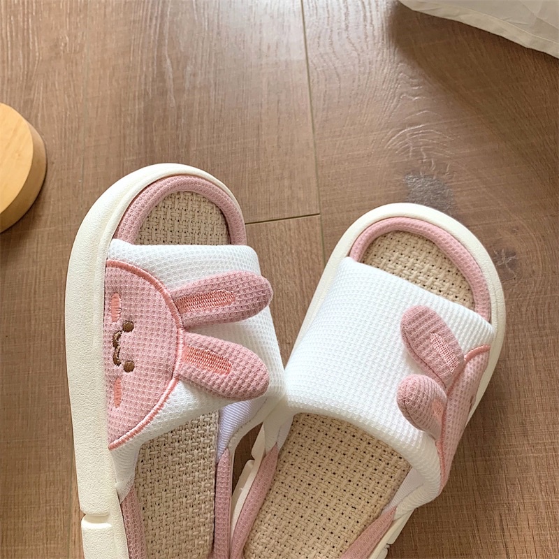 Dép đi trong nhà cotton linen hoạ tiết hoạt hình chống trượt đế dày