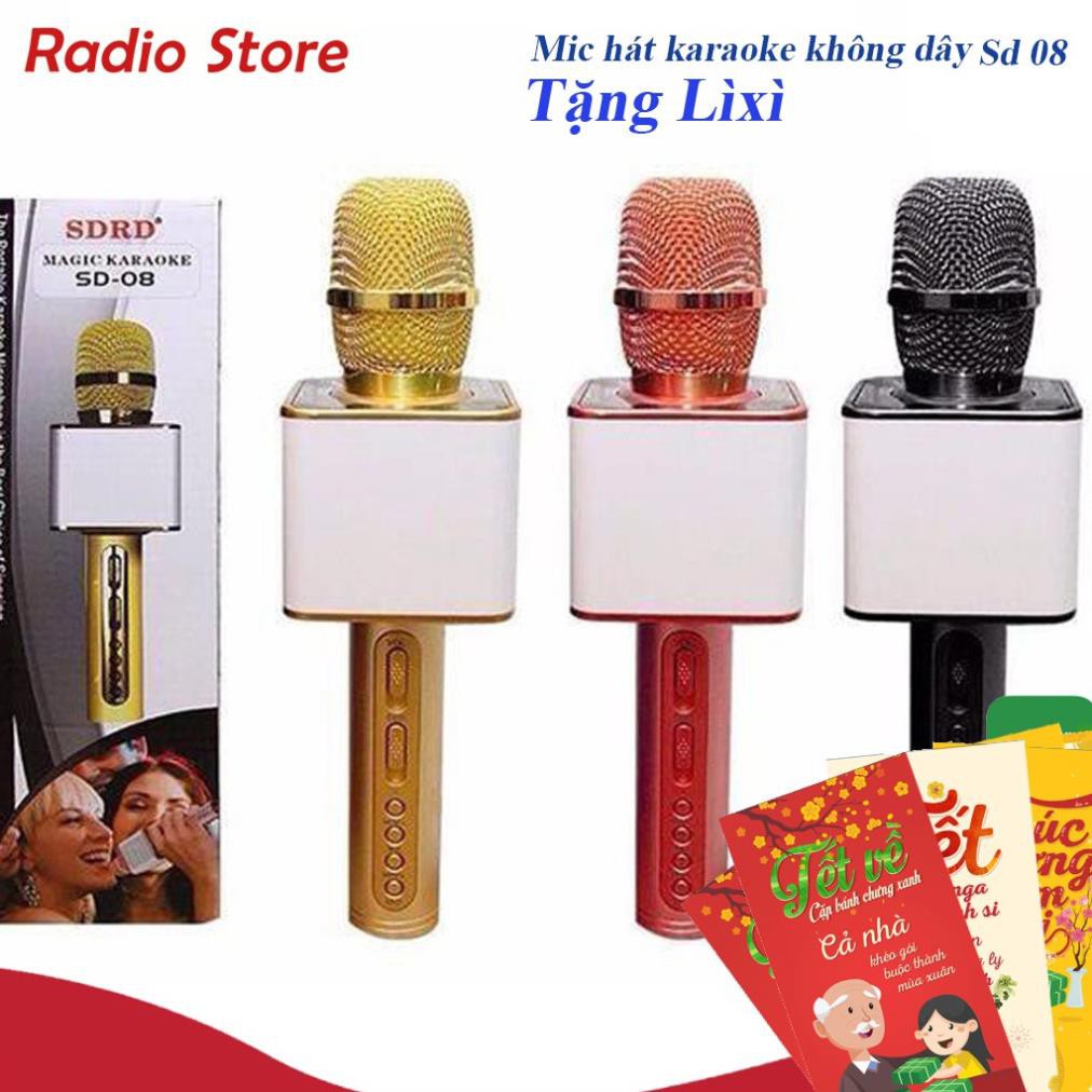 Micro karaoke bluetooth SD-08 Mic hát âm chuẩn giọng hay nhất- BH 6 Tháng