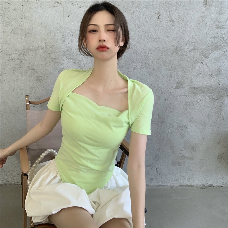 Áo Thun Tay Ngắn Cổ Vuông Ôm Dáng Dễ Phối Đồ Hợp Thời Trang