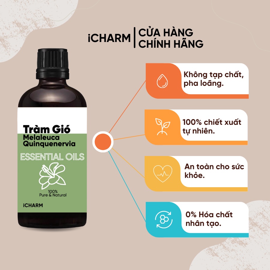 Tinh dầu tràm gió 100ml iCHARM - không chất tạo mùi, nguyên chất 100%