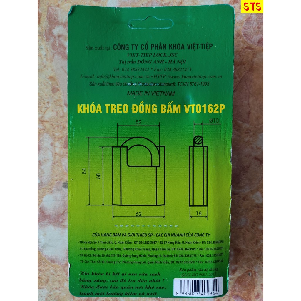 [Hàng chính hãng] - Khóa VIỆT TIỆP - Khóa chống cắt đồng bấm 0162P