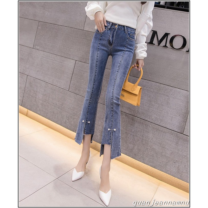 Quần jean nữ ỐNG LOE XẺ kèm RÁCH S 93 đính hạt siêu đẹp 93ms11