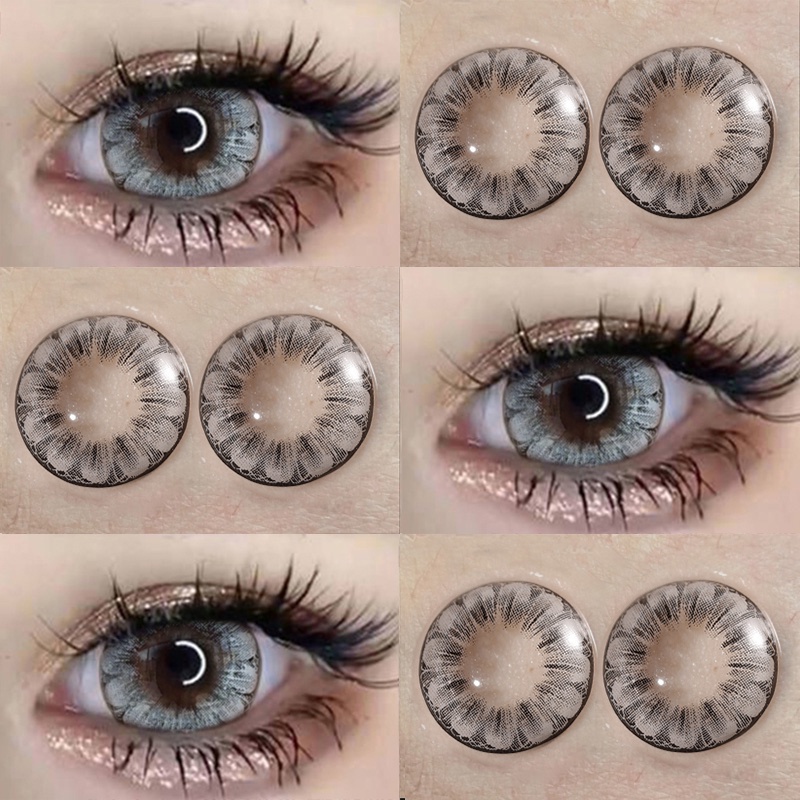 Set 2 Kính Áp Tròng Hình Bông Hoa 14.5MM Mềm Mại Cho Mắt 1 Năm 0