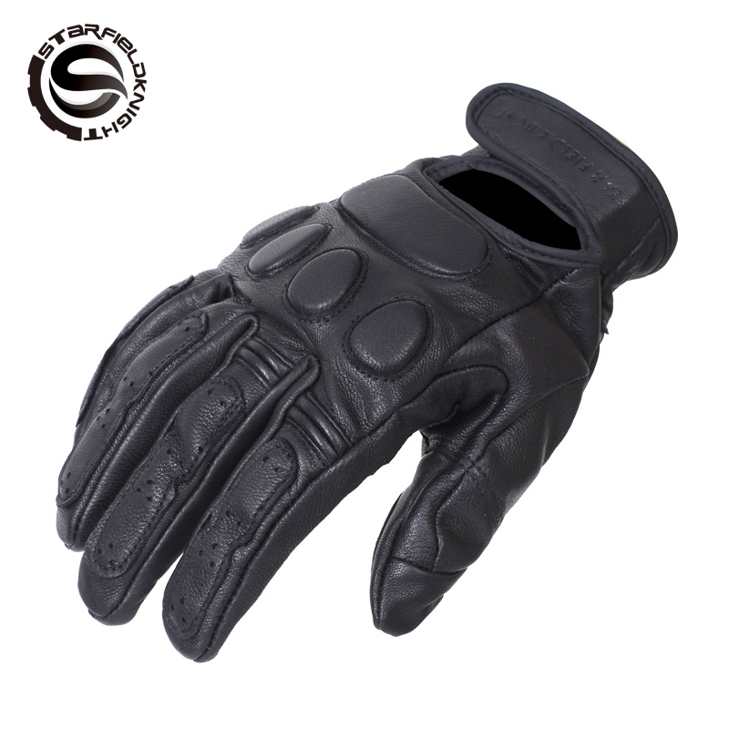 STAR FIELD KNIGHT Sheepskin Leather Retro Motorcycle Gloves Touch Screen Non-slip Breathable Outdoor Off-road Cycling Gloves SKG-531