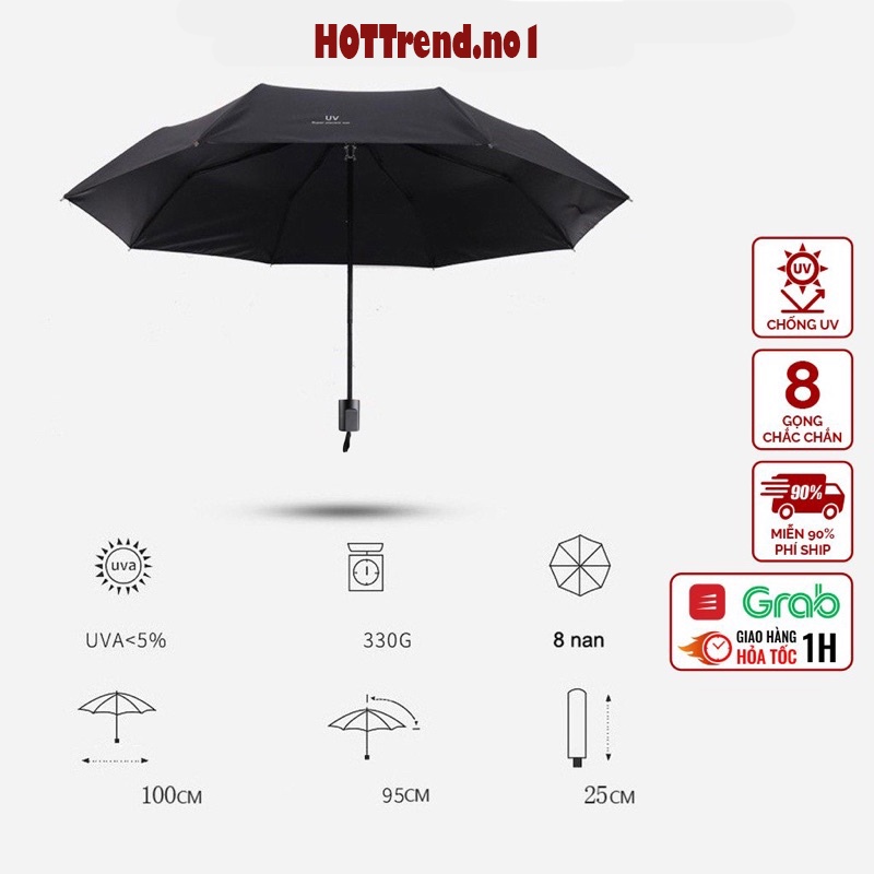 Ô Gấp Gọn Phủ Lớp Chống Tia Uv, Ô Che Mưa Cầm Tay, Dù Chống Nắng Cao Cấp - Tặng Túi Đựng Ô