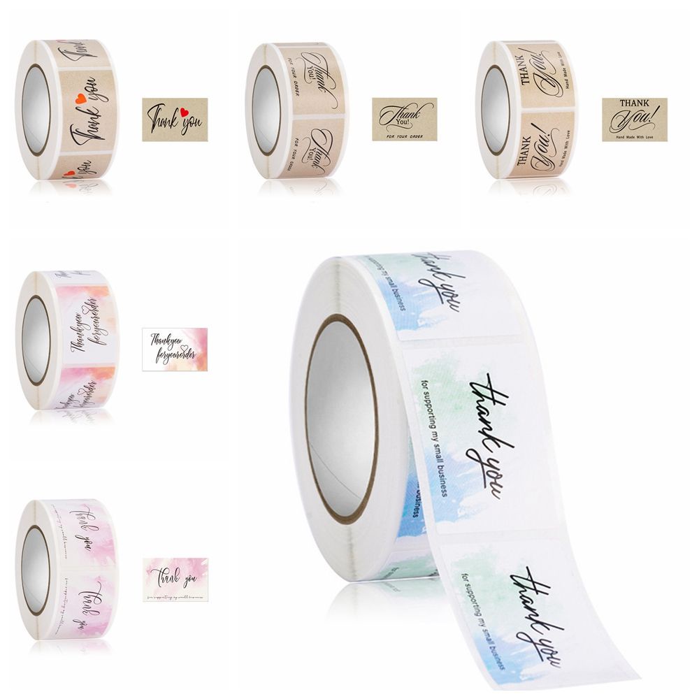 Cuộn 350 Nhãn Dán 2.5x3.7cm Màu Nước Chữ Thank You Trang Trí Gói Quà