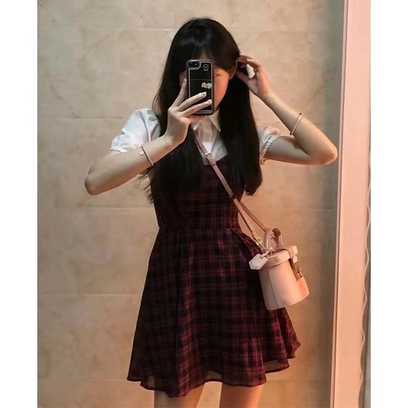 Đầm Giả Hai Mảnh Họa Tiết Kẻ Sọc Phong Cách Preppy Mẫu Mới 2022