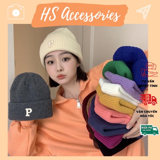 Mũ Nón len Beanie chữ P form unisex nam nữ phong cách Hàn Quốc - ML13