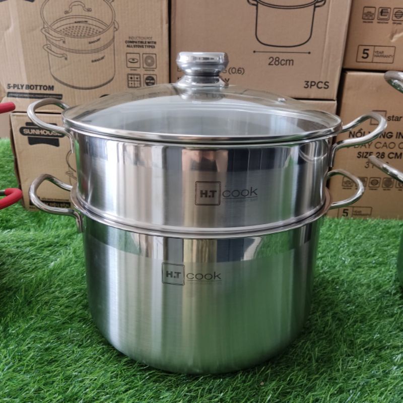 Bộ xửng hấp,nồi hấp inox GOLDSUN 3 đáy size30 GH26-2303SG,HT COOK 1 đáy size 28 cm