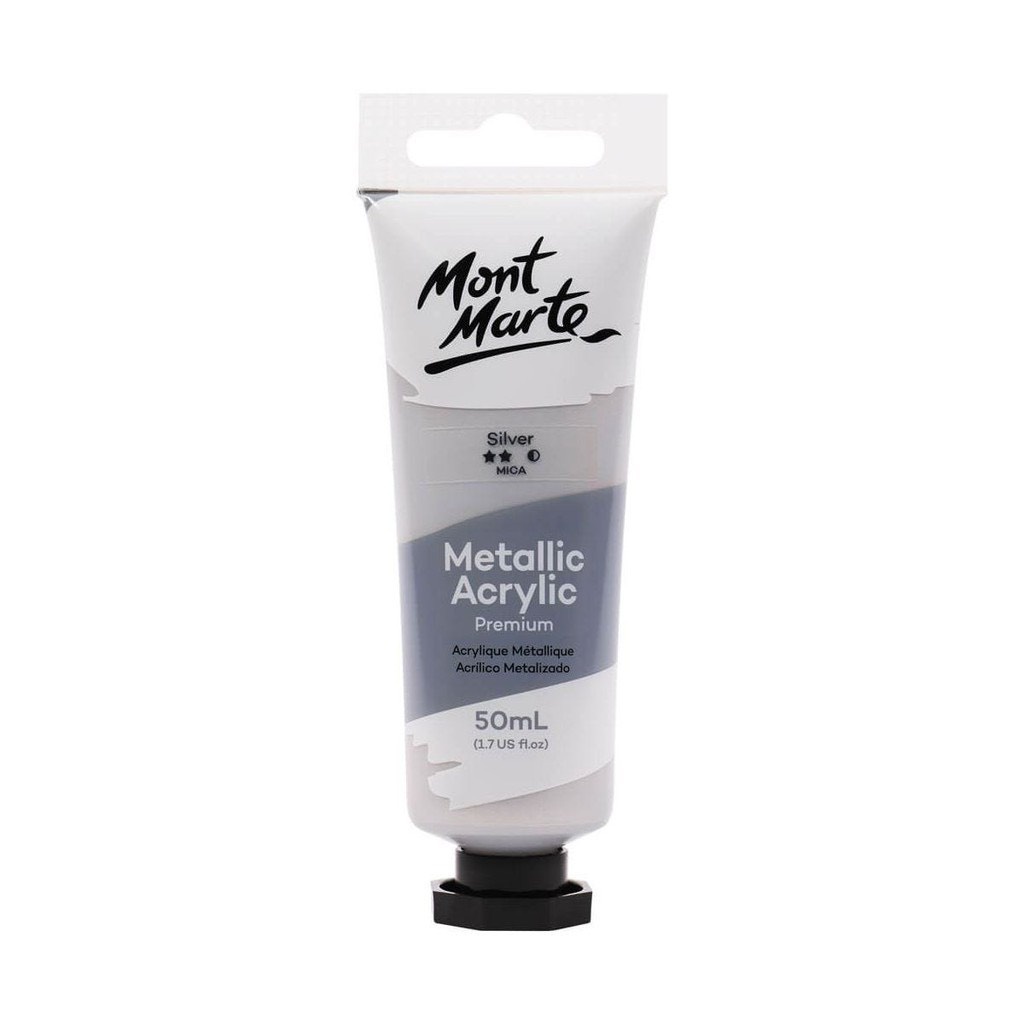 [Màu lẻ] Màu Nhũ Metallic Acrylic Mont Marte 50ml - Silver/ Gold (Màu Nhũ đồng/Nhũ bạc)