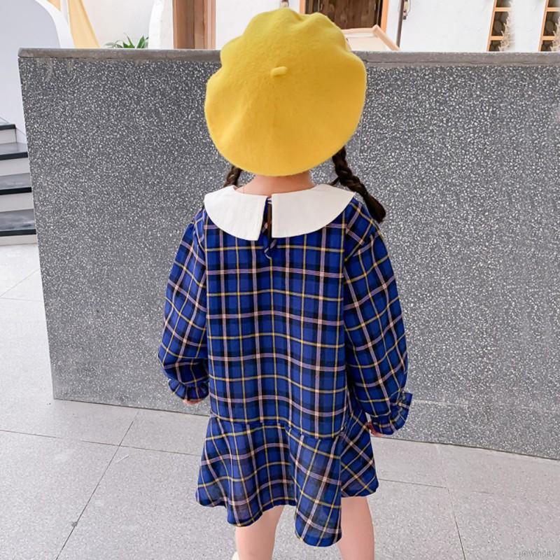 Đầm dài tay kẻ ca rô cho bé