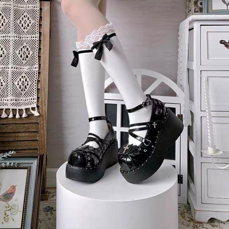 Vớ Dài Đến Đầu Gối Chất Liệu Cotton Co Giãn Phong Cách Lolita Dễ Thương Dành Cho Nữ