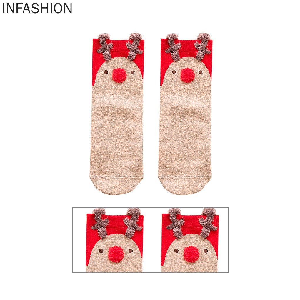 1 Đôi Tất Cotton Thoáng Khí Họa Tiết Giáng Sinh Cho Nữ