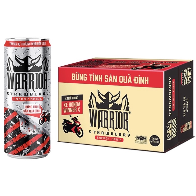 Nước tăng lực Warrior hương dâu, nho lốc 6 lon 325ml